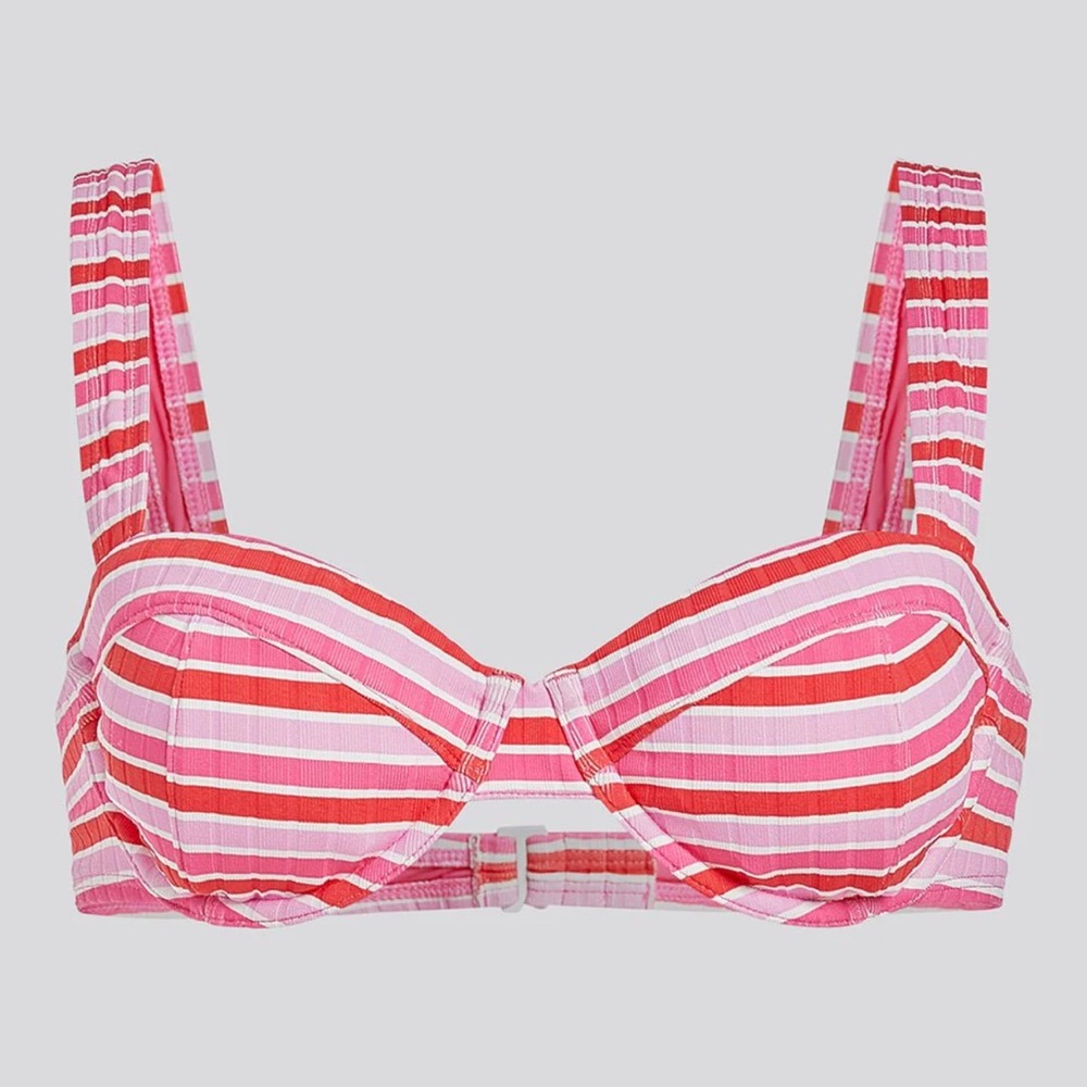 Striped Pink and Red Bikini Top